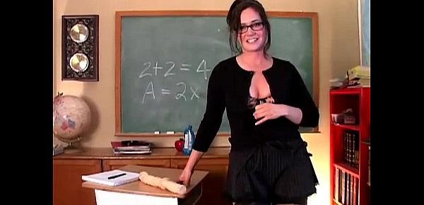  Naughty MILF teacher in lingerie fucks her soaking wet pussy